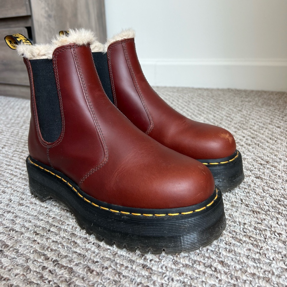 Dr. Marten's Faux Fur Lined Platform Boots in Brown